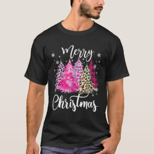 Frohe Weihnachtsbaum Pink Leopard Buffalo Kariert T-Shirt