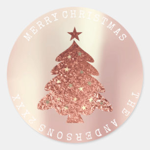 Frohe Weihnachtsbaum Pink Rose Gold Pearly Pastel Runder Aufkleber