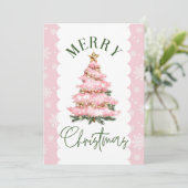 Frohe Weihnachtsbaum Pink Snow Weihnachtskarte Feiertagskarte (Stehend Vorderseite)