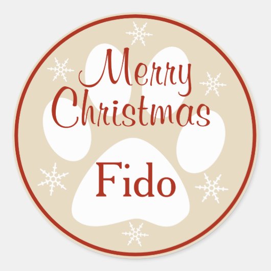 Frohe Weihnachtsbaum Print Snowflakes Pet's Name Runder Aufkleber (Vorderseite)