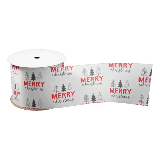 Frohe Weihnachtsbaum Red Gray Satinband (Spule)