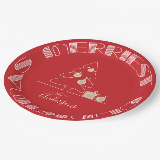 Frohe Weihnachtsbaum Red Pappteller (Schrägansicht)