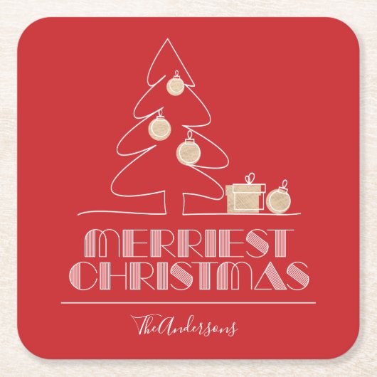 Frohe Weihnachtsbaum Red Rechteckiger Pappuntersetzer (Vorderseite)