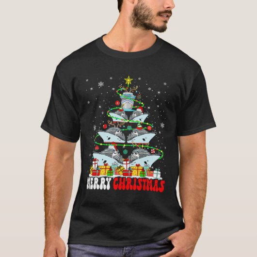 Frohe Weihnachtsbaum Rentier Elf Santa Cruise Ship T-Shirt (Vorderseite)