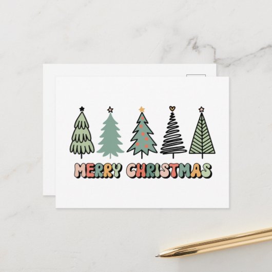 Frohe Weihnachtsbaum Retro Weihnachten Postkarte (Vorderseite/Rückseite Beispiel)