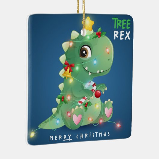 Frohe Weihnachtsbaum Rex Dinosaur Keramikornament (Rechts)