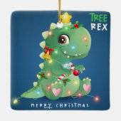 Frohe Weihnachtsbaum Rex Dinosaur Keramikornament (Rückseite)