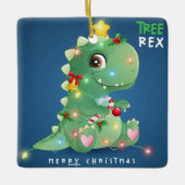 Frohe Weihnachtsbaum Rex Dinosaur Keramikornament (Vorderseite)