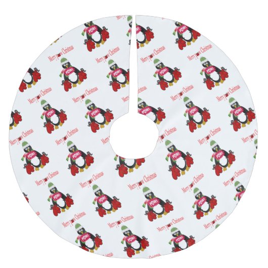 Frohe Weihnachtsbaum Rock Boxing Pinguin Polyester Weihnachtsbaumdecke (Vorderseite)