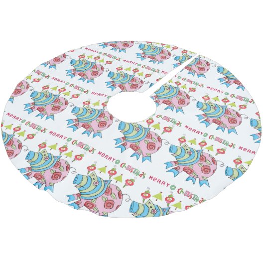 Frohe Weihnachtsbaum Rock Pig Pink Pig Polyester Weihnachtsbaumdecke (Schrägansicht)