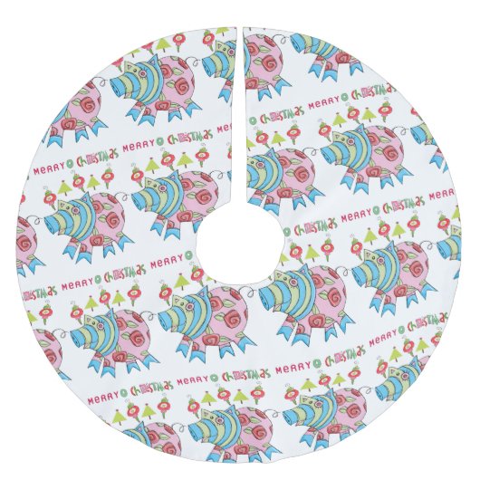 Frohe Weihnachtsbaum Rock Pig Pink Pig Polyester Weihnachtsbaumdecke (Vorderseite)