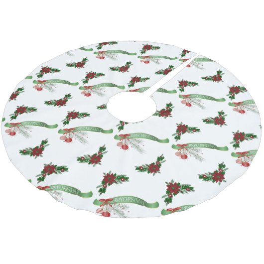 Frohe Weihnachtsbaum Rock Poinsettia Polyester Weihnachtsbaumdecke (Schrägansicht)