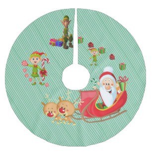 Frohe Weihnachtsbaum Rock Santa Sleigh Elves Deer Polyester Weihnachtsbaumdecke