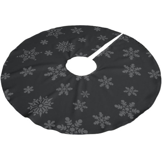 Frohe Weihnachtsbaum Rock Snowflakes Schwarz Polyester Weihnachtsbaumdecke (Schrägansicht)