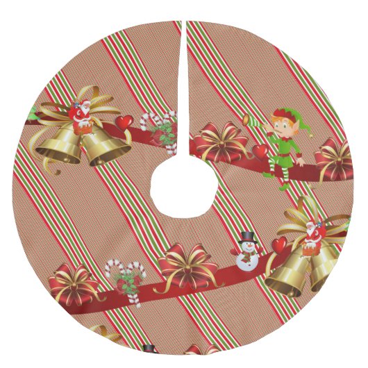 Frohe Weihnachtsbaum Rock Snowman Stripe Elves Polyester Weihnachtsbaumdecke (Vorderseite)