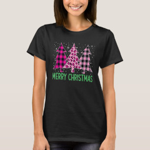 Frohe Weihnachtsbaum rosa Buffalo Kariert und Leop T-Shirt