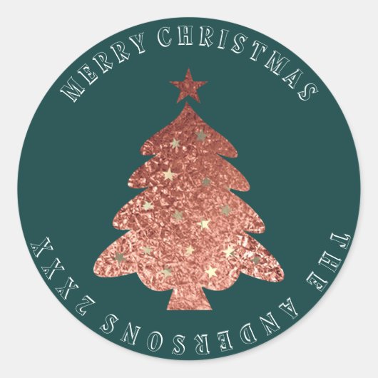 Frohe Weihnachtsbaum Rose Gold Cali Green Runder Aufkleber (Vorderseite)