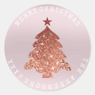 Frohe Weihnachtsbaum Rose Gold Lavendel Pastel Runder Aufkleber