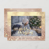 Frohe Weihnachtsbaum Rose Gold Spark Foto Glitzer Postkarte (Vorne/Hinten)