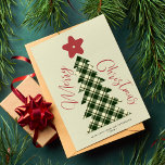 Frohe Weihnachtsbaum rot grün kariertes Non-Foto Feiertagskarte<br><div class="desc">Retro Stil rot und grün karierte Tartan Baum und Sterne Formen handschriftlich Frohe Weihnachtsschrift nicht Foto einfache Urlaubskarte. Einfach mit Ihrem Familiennamen und Jahr personalisieren.</div>