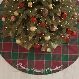 Frohe Weihnachtsbaum Rot & Grün Tartan Muster Polyester Weihnachtsbaumdecke