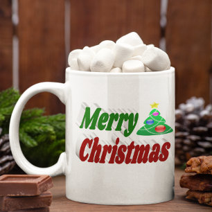 Frohe Weihnachtsbaum rote grüne Halbtypografie Kaffeetasse
