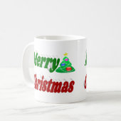 Frohe Weihnachtsbaum rote grüne Halbtypografie Kaffeetasse (Vorderseite Links)