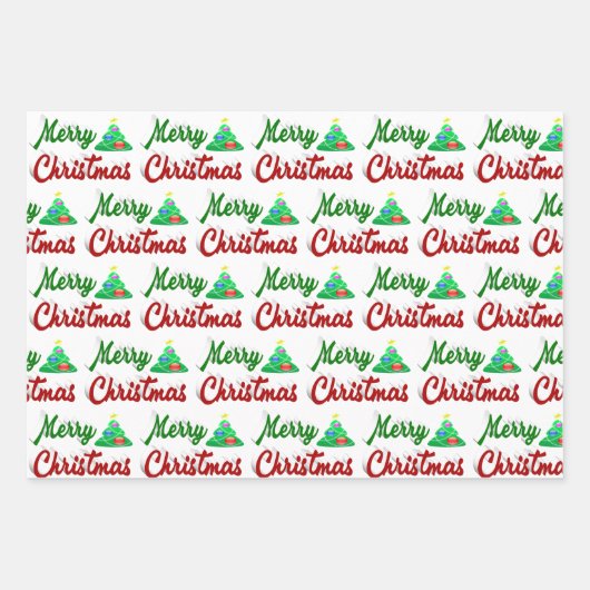 Frohe Weihnachtsbaum rote grüne Schrift Geschenkpapier Set (Vorderseite 3)