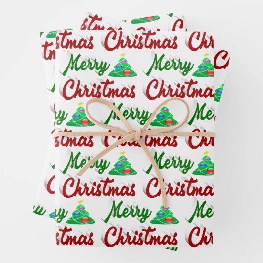 Frohe Weihnachtsbaum rote grüne Schrift Geschenkpapier Set (Beispiel)