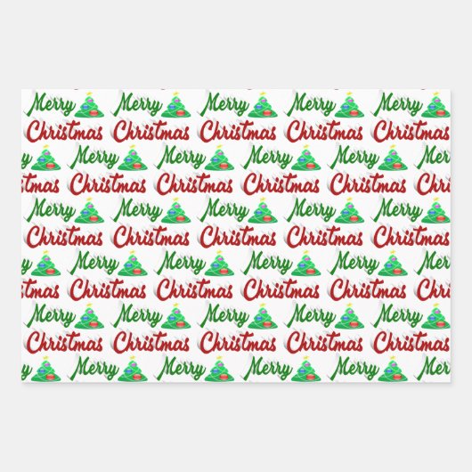 Frohe Weihnachtsbaum rote grüne Schrift Geschenkpapier Set (Vorderseite)