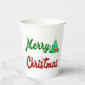 Frohe Weihnachtsbaum rote grüne Schrift Pappbecher (Vorderseite)