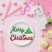 Frohe Weihnachtsbaum rote grüne Schrift Pappteller (Party)