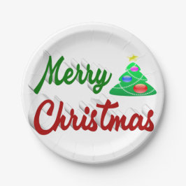 Frohe Weihnachtsbaum rote grüne Schrift Pappteller