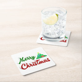 Frohe Weihnachtsbaum rote grüne Schrift Rechteckiger Pappuntersetzer