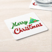 Frohe Weihnachtsbaum rote grüne Schrift Rechteckiger Pappuntersetzer (angewinkelt)