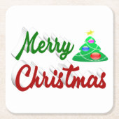 Frohe Weihnachtsbaum rote grüne Schrift Rechteckiger Pappuntersetzer (Vorderseite)