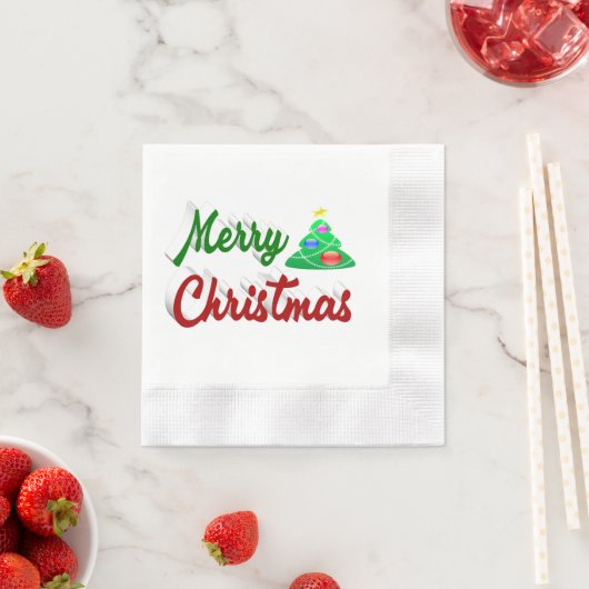 Frohe Weihnachtsbaum rote grüne Schrift Serviette (Beispiel)