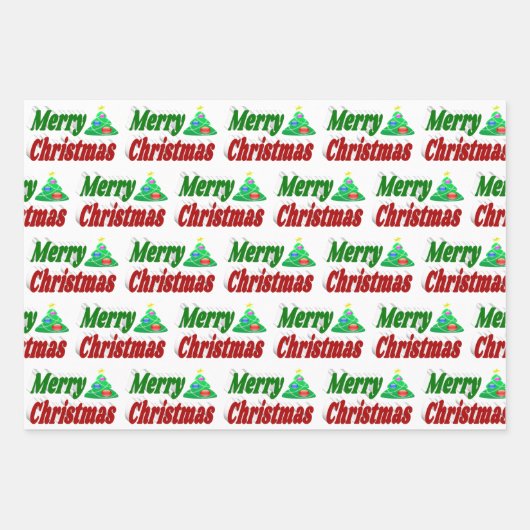 Frohe Weihnachtsbaum rote grüne Typografie Geschenkpapier Set (Vorderseite 2)