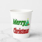 Frohe Weihnachtsbaum rote grüne Typografie Pappbecher (Rückseite)