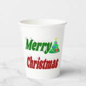 Frohe Weihnachtsbaum rote grüne Typografie Pappbecher (Vorderseite)