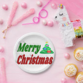 Frohe Weihnachtsbaum rote grüne Typografie Pappteller (Party)