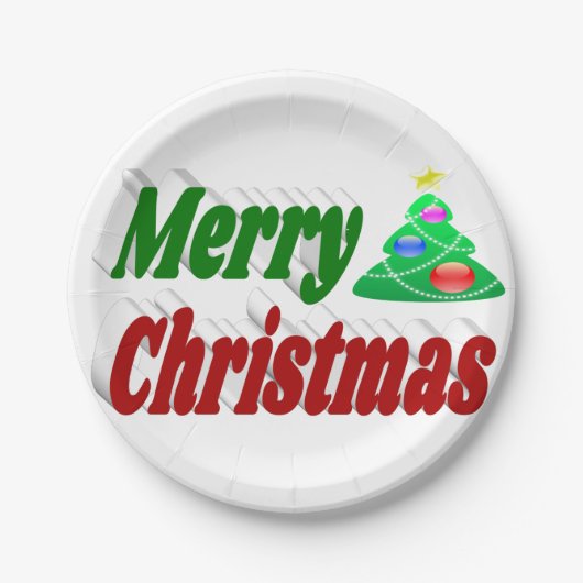Frohe Weihnachtsbaum rote grüne Typografie Pappteller (Vorderseite)