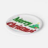 Frohe Weihnachtsbaum rote grüne Typografie Pappteller (Schrägansicht)