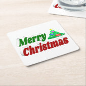 Frohe Weihnachtsbaum rote grüne Typografie Rechteckiger Pappuntersetzer (angewinkelt)