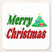 Frohe Weihnachtsbaum rote grüne Typografie Rechteckiger Pappuntersetzer (Vorderseite)