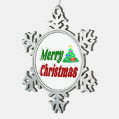 Frohe Weihnachtsbaum rote grüne Typografie Schneeflocken Zinn-Ornament (Rechts)