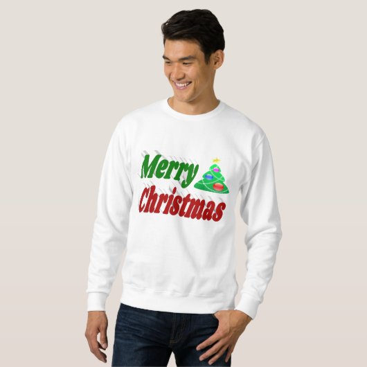 Frohe Weihnachtsbaum rote grüne Typografie Sweatshirt (Vorne ganz)