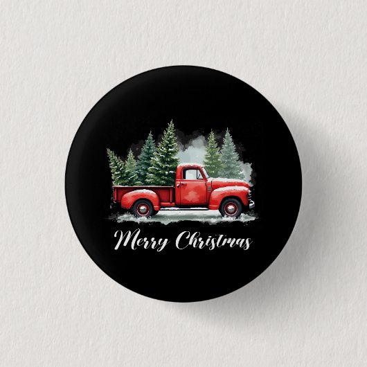 Frohe Weihnachtsbaum rote Lastwagen Button (Vorderseite)
