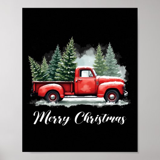 Frohe Weihnachtsbaum rote Lastwagen Poster (Vorne)