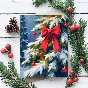 Frohe Weihnachtsbaum Roter Bogen Wasserfarbenmaler Feiertagspostkarte